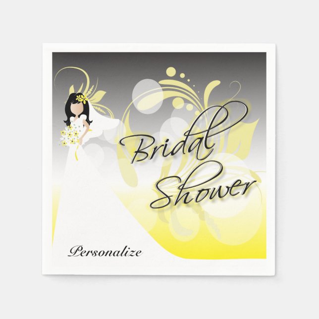 Bridal Shower in a Pretty Yellow and Gray Paper Napkins (Front)