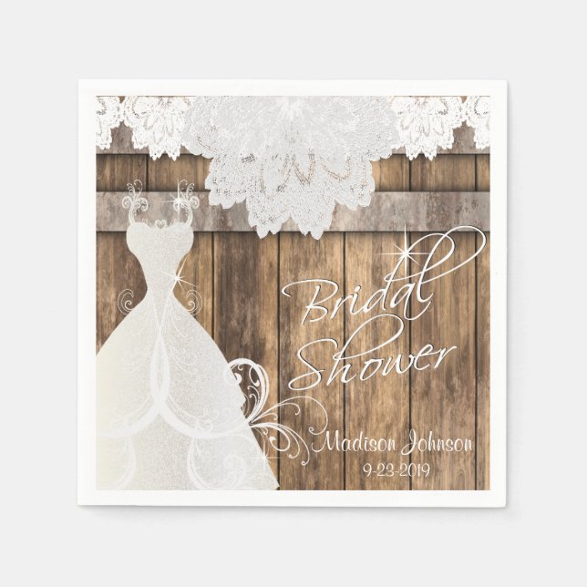 Bridal Shower in a Rustic Barn Wood Design Paper Napkins (Front)