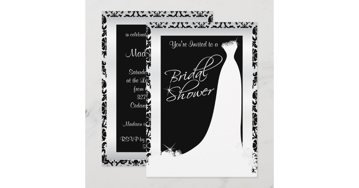 Bridal Shower in Black and White Damask Invitation | Zazzle