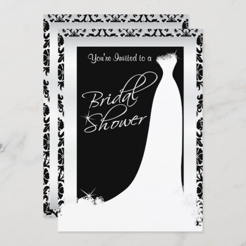 Bridal Shower in Black and White Damask Invitation