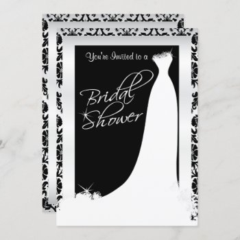 Bridal Shower In Black And White Damask Invitation by DesignsbyDonnaSiggy at Zazzle