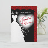 Bridal Shower in Deep Dark Red Lace on Black Invitation (Standing Front)
