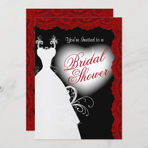 Bridal Shower in Deep Dark Red Lace on Black Invitation