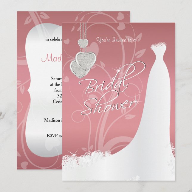 Bridal Shower in Dusty Rose Floral Satin Invitation (Front/Back)