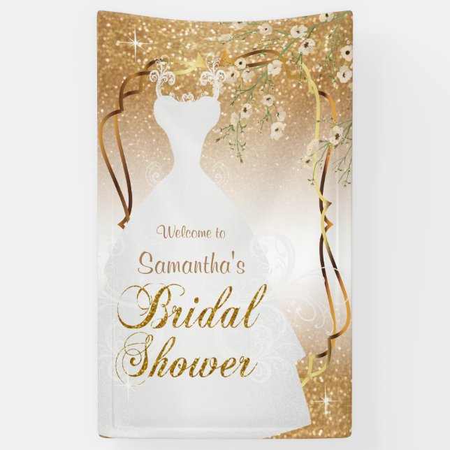 Bridal Shower in Gold Glitter Banner (Vertical)