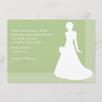 Bridal Shower In Green With Bride Silhouette Invitation by Truly_Uniquely at Zazzle