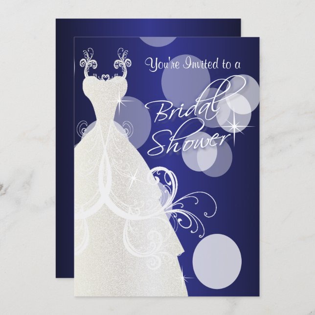 Bridal Shower in Metallic Dark Blue Invitation (Front/Back)