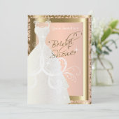 Bridal Shower in Metallic Gold and Pink Rose Invitation (Standing Front)
