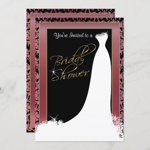 Bridal Shower in Metallic Gold  Rose Invitation