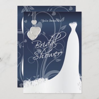 Bridal Shower In Navy Blue Floral Satin Invitation by DesignsbyDonnaSiggy at Zazzle