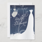 Bridal Shower in Navy Blue Floral Satin Invitation (Front)
