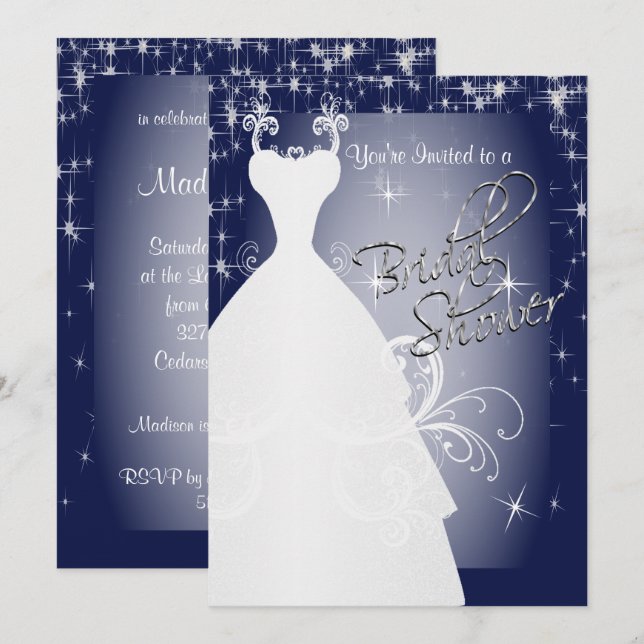 Bridal Shower in Navy Blue Starry Night Invitation (Front/Back)