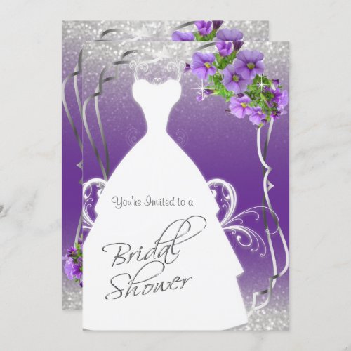 Bridal Shower in Purple and Silver Glitter Invitation