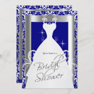Bridal Shower In Royal Blue Damask And Silver Invitation at Zazzle