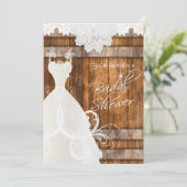 Bridal Shower in Rustic Barn Wood and Lace Invitation (Standing Front)