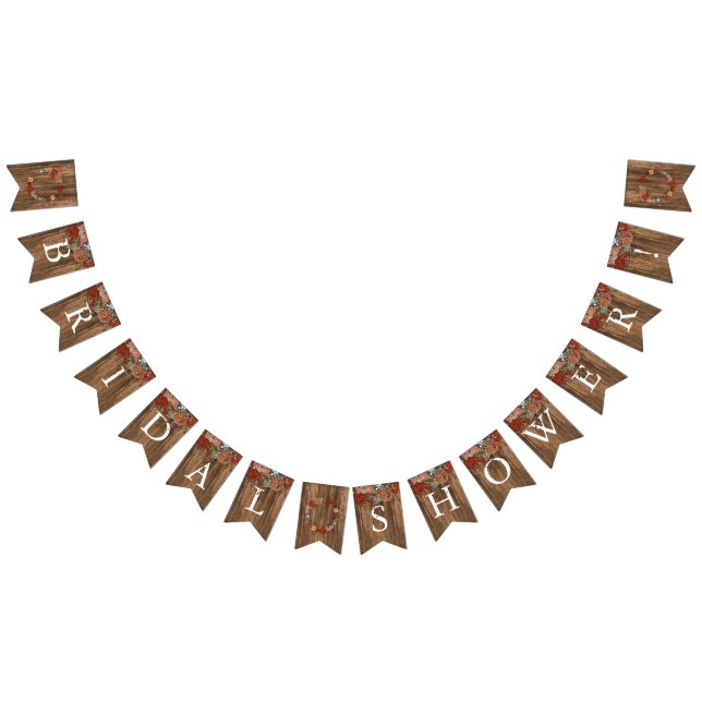 Bridal Shower in Rustic Floral Wreath Bunting Flags (All)