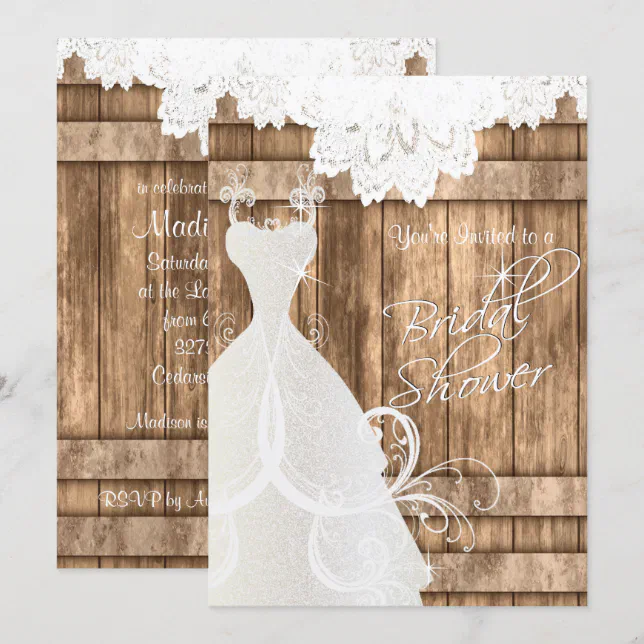 Bridal Shower in Rustic Light Wood and Lace Invitation | Zazzle