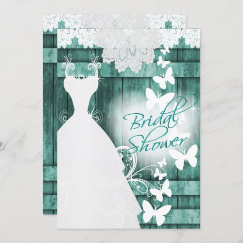 Bridal Shower in Rustic Teal Barn Wood and Lace Invitation