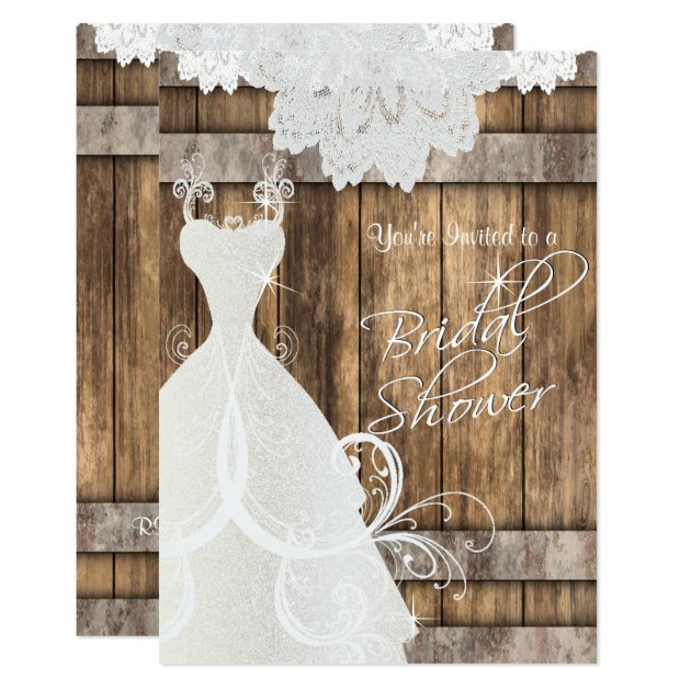 Bridal Shower In Rustic Wood And Lace Invitation