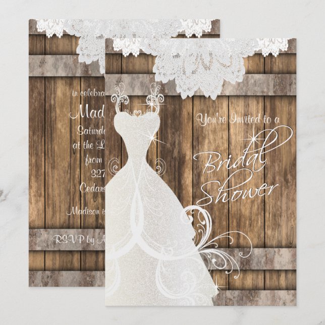 Bridal  👰 Shower in Rustic Wood and Lace  💕 Invitation (Front/Back)