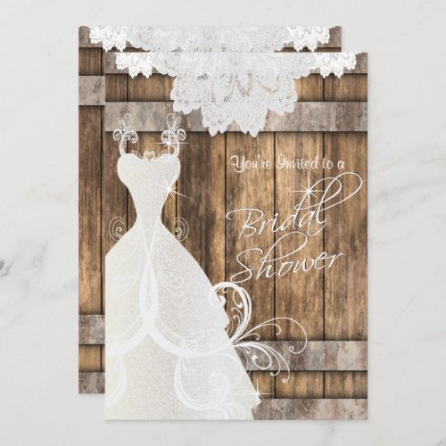 Bridal   Shower in Rustic Wood and Lace   Invitation