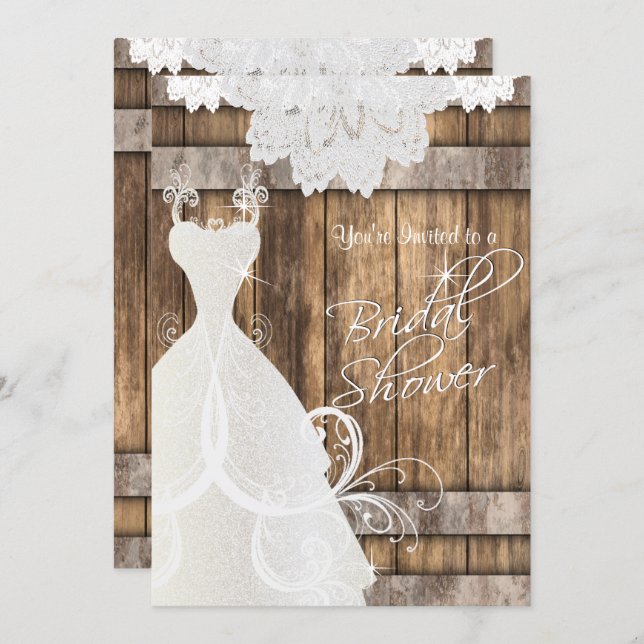 Bridal  👰 Shower in Rustic Wood and Lace  💕 Invitation (Front/Back)