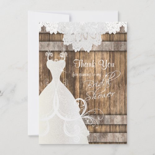 Bridal Shower in Rustic Wood and Lace Thank You Card