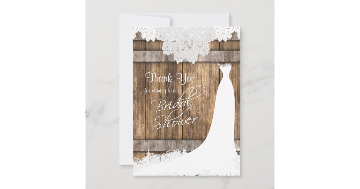 Bridal Shower in Rustic Wood and Vintage Lace Thank You Card | Zazzle