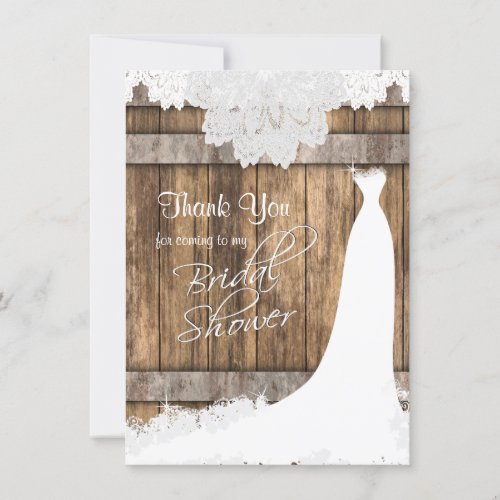 Bridal Shower in Rustic Wood and Vintage Lace Thank You Card