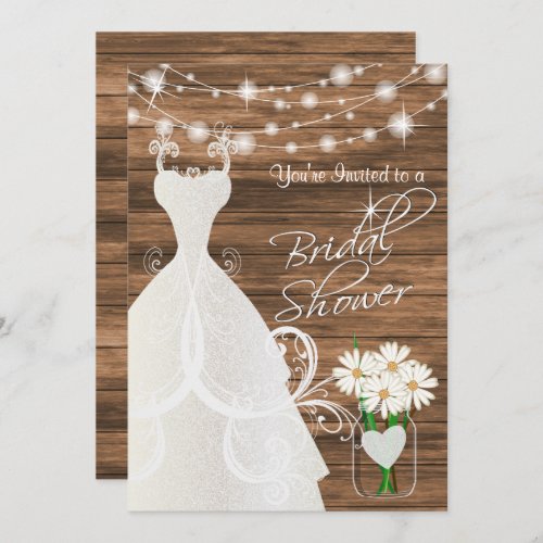 Bridal Shower in Rustic Wood Stringlights Invitation