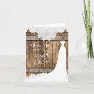 Bridal Shower in Rustic Wood & Vintage Lace Letterpress Thank You Card