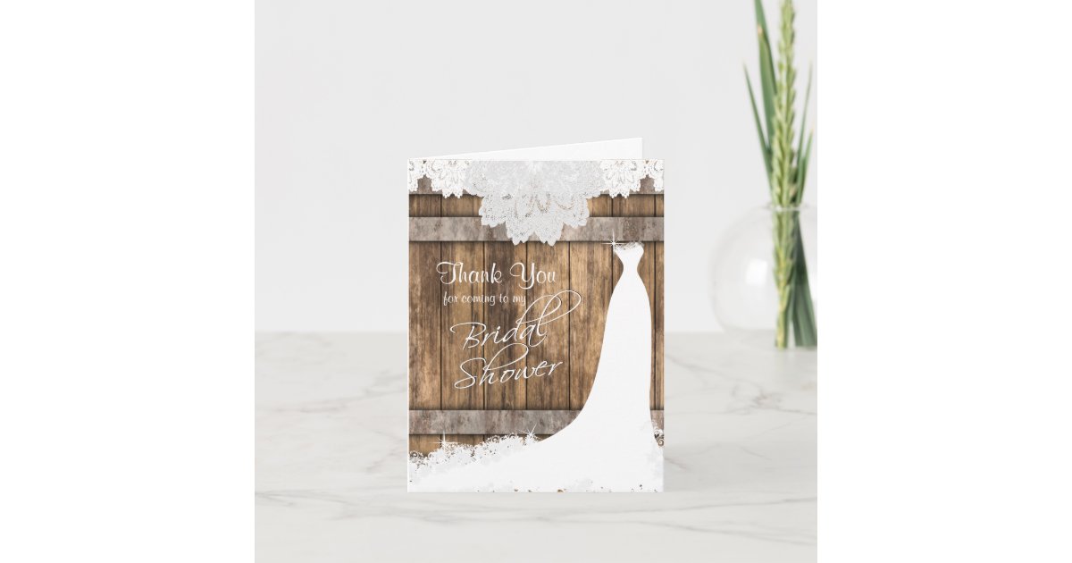 Bridal Shower in Rustic Wood & Vintage Lace Thank You Card | Zazzle