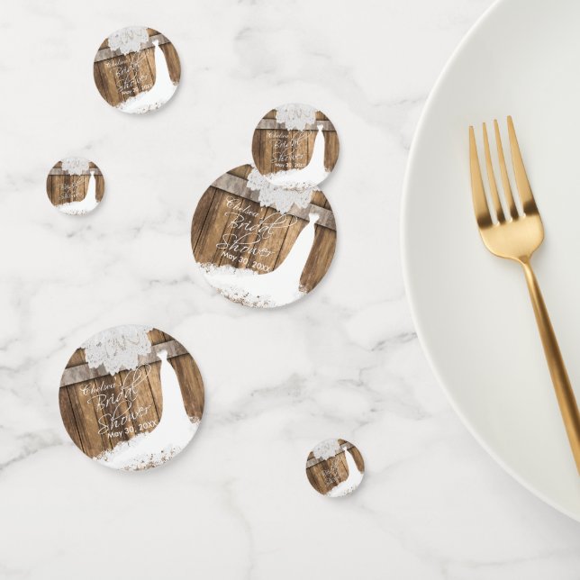 Bridal Shower in Rustic Wood & White Lace Confetti (Group)