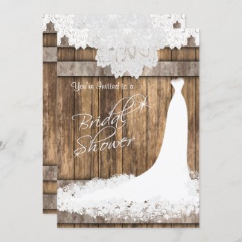 Bridal 👰  Shower In Rustic Wood & White Lace Invitation by DesignsbyDonnaSiggy at Zazzle