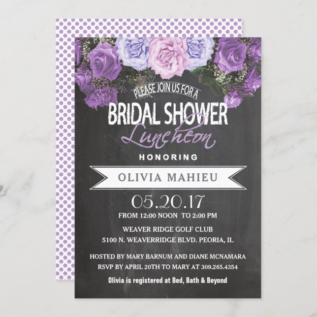 Bridal Shower in Vintage Purple Rose Invitation (Front/Back)