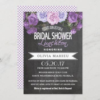 Bridal Shower In Vintage Purple Rose Invitation by DesignsbyDonnaSiggy at Zazzle