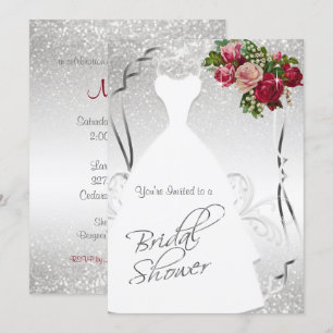 Bridal Shower in White and Silver Glitter Invitation