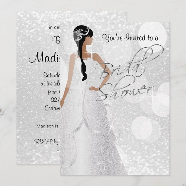 Bridal Shower in White Glitter Invitation (Front/Back)