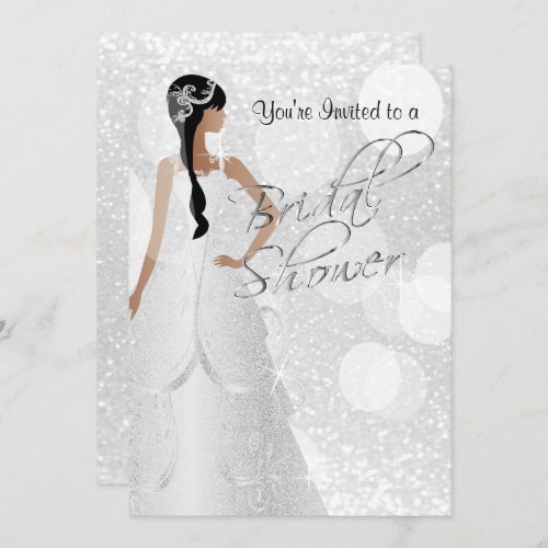 Bridal Shower in White Glitter Invitation