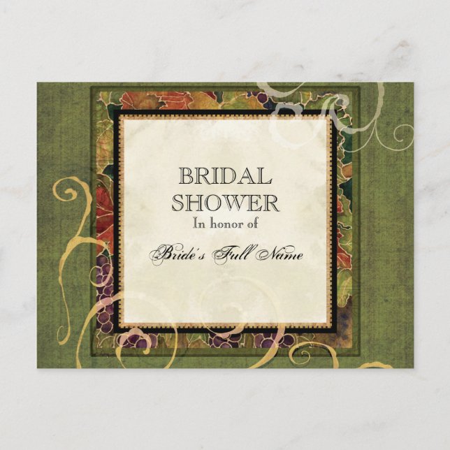 Bridal Shower Invitation Autumn Grape Leaf Postcard (Front)