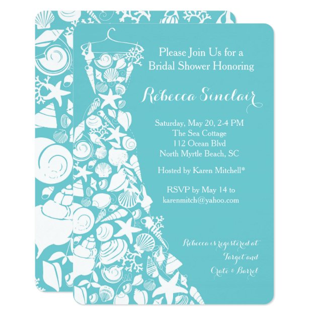 Bridal Shower Invitation, Beach, Sea Shell Dress Card