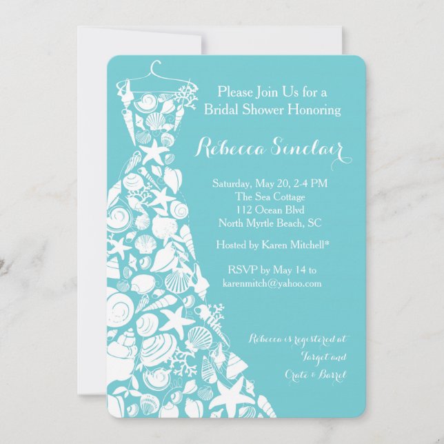 Bridal Shower Invitation, Beach, Sea Shell Dress Invitation (Front)