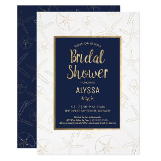 Bridal Shower Invitation, Beachy, Gold Starfish Invitation