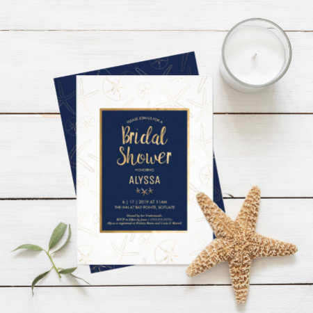 Bridal Shower Invitation, Beachy, Gold Starfish Invitation
