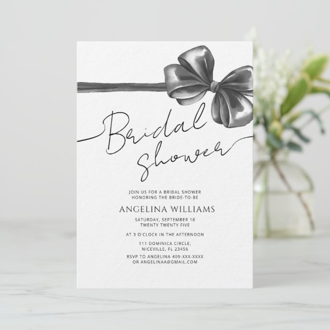 Bridal Shower Invitation Black Bow (Standing Front)