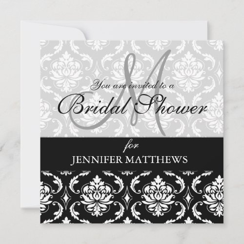 Bridal Shower Invitation Black Damask Monogram