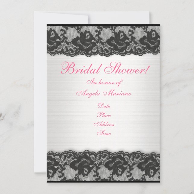 Bridal Shower invitation black lace and satin (Front)