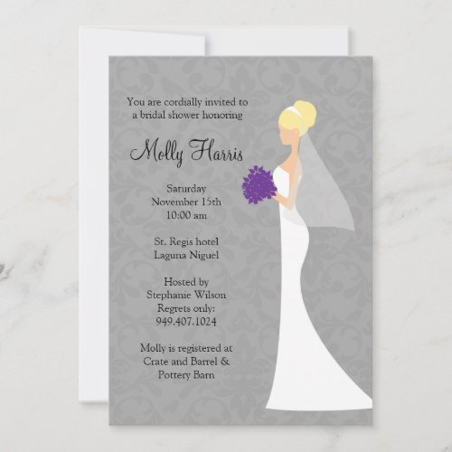 Bridal Shower Invitation Blond with Purple Bouquet
