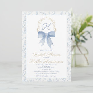 Bridal Shower Invitation Blue Damask and Gold