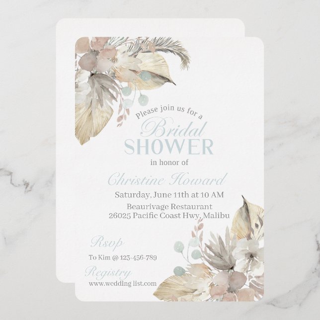 Bridal Shower Invitation, BOHO Bridal Shower Foil Invitation (Front/Back)